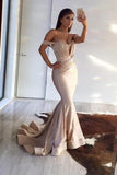 2024 Off The Shoulder Mermaid With Ruffles Robes de soirée Train de balayage en satin