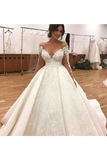 Robe de bal tulle robes de mariée manches longues appliques baguettes