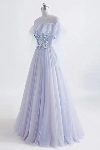 Princesse Tulle Jewel-parole longueur robe de bal avec des appliques