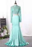 2024 New Arrival Two Pieces Mermaid Elastic Satin &amp; Tulle Avec Appliques Long Sleeves Robes de bal