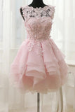 2024 A Line Scoop Organza Avec Applique Short / Mini Homecoming Dresses