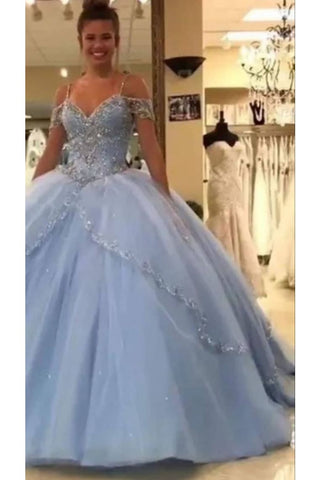 Robes de quinceanera robe de bal de l&#39;épaule -parole longueur sol tulle avec strass dentelle au dos