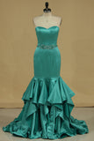 2024 Nouvelle Collection Robes de bal sweetheart Mermaid perlée ceinture en satin