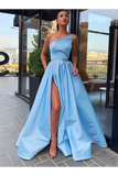 Simple une épaule longues robes de bal robe de soirée avec fente