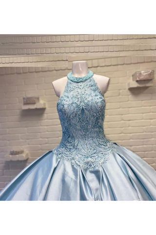 Halter Décolleté Strass Et Cristal Perlé Quinceañera Robe Robe De Bal En Satin Robe De Bal