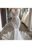 Robe de mariée sirène en dentelle de luxe avec train Robes de mariée sexy à dos ouvert