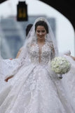 2024 manches longues luxueuses Scoop une ligne Tulle Robes de mariée avec appliques et perles Royal Train