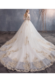 Robe de bal robes de mariée en tulle appliques epaule epaule chapelle train