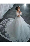 2024 New Arrival Robes de mariée en tulle à manches longues Neck avec appliques