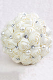 Satin Rose fleur de mariage Bouquet de forme ronde avec strass (28,5 * 15cm)