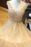 2024 Homecoming Robes A Line V Neck Tulle Avec Applique Short / Mini