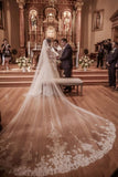 Conte de fées digne une couche cathédrale longueur dentelle mariage voile de mariée v15