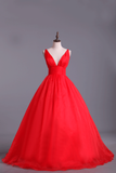 2024 profond décolleté en V robe de bal en organza longueur de plancher Backless Sexy Rouge