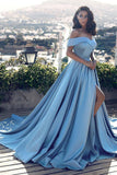 2024 A Line Off The Shoulder Prom Robes Satin With Slit