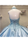 Halter Décolleté Strass Et Cristal Perlé Quinceañera Robe Robe De Bal En Satin Robe De Bal