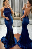 2024 Robes de bal sexy Mermaid Halter Lace Up Open Back With Sequins