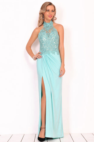 2024 Robes de bal Halter en mousseline de soie avec appliques Et Slit gaine