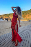 Gaine bretelles spaghetti robe dos nu sexy paillettes de bal avec Split