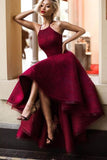 2024 Bourgogne / Marron Lace Halter Prom Dress High Low