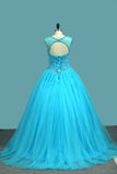 2024 robe de bal Tulle Scoop Quinceanera Robes perlées corsage Cour Train