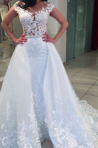 2024 Robe de mariée à encolure dégagée Gaine avec appliques Jupe détachable en tulle