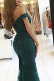 2024 Off The Shoulder Prom Dresses Mermaid Tulle Avec Applique Et Beadings Couvert Bouton