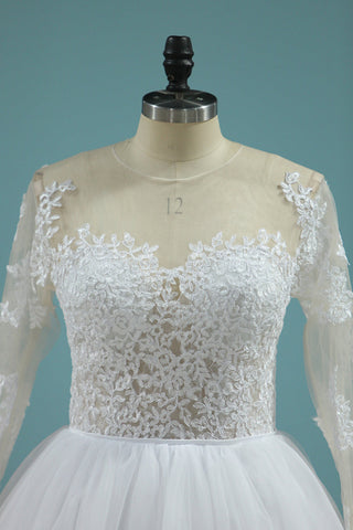 2024 Robes de mariée boule à manches longues Une ligne Tulle avec appliques