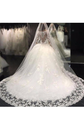 2024 Robe de bal Bateau manches longues Robes de mariée en tulle avec appliques et perles