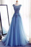 Charmant bleu longue dentelle tulle dos ouvert dentelle princesse robes de bal