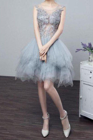 2024 See-Through Homecoming Robes Une ligne Scoop Tulle avec des appliques