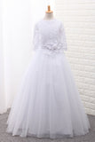 2024 Tulle Scoop Flower Girl Robes Ball Gown Mid-Length Sleeves With Sash