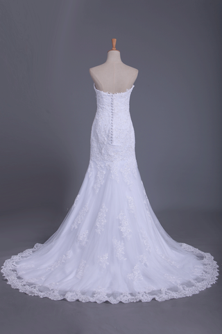 2024 Robes de mariée sirène sweetheart perles avec et Applique Tulle