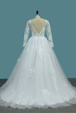 2024 Une ligne ouverte dos manches longues robes de mariage Scoop Tulle avec Applique