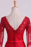 2024 Red V-Neck Robes de soirée sirène avec appliques en dentelle et tulle