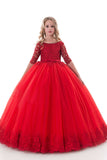 2024 New Arrival Scoop Ball Gown Flower Girl Robes Mid-Length Sleeves Tulle