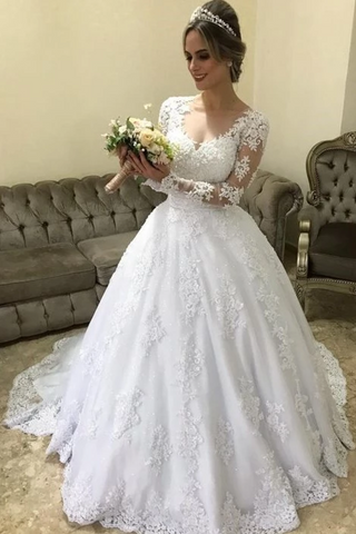 Robes de mariée chaudes robe de bal chérie en tulle avec manches longues appliques