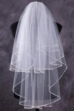 Deux-Tier Finger-Tip Voiles de mariée avec ruban bord