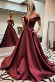 Une ligne de l&#39;épaule robe de bal en satin, robe de soirée longue simple pas cher