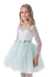 2024 Flower Girl Dresses A Line Bateau à manches longues en dentelle Short / Mini