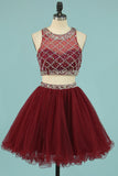 2024 Hot Selling Homecoming Robes Scoop A-Line perlée Bodice Tulle Short / Mini