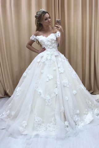 2024 Une ligne au large des robes de mariage épaule Tulle avec Applique et fleur à la main