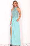 2024 Robes de bal Halter en mousseline de soie avec appliques Et Slit gaine