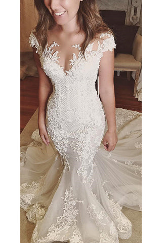 Robes de mariée 2024 Mermaid à l&#39;épaule Tulle avec des appliques