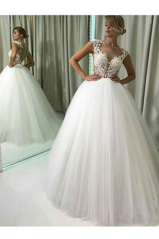 2024 Une Ligne Tulle Bateau avec Applique Balayage Train Robes de Mariée