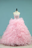 2024 Organza Quinceanera Dresses Sweetheart With Beads And Applique Court Train détachable