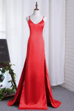 2024 Sexy Sheath / Colonne Red Slit Robes de soirée Elastic Satin