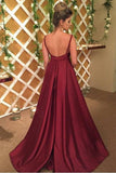 2024 V Neck Open Back Robes de soirée A Line Satin With Sash