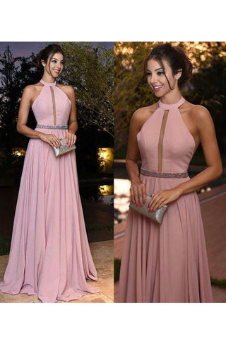 2024 Halter A Line Robes de bal Robe perlée Sweep Train Chiffon