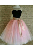 2024 Homecoming Robes A Line Scoop With Sash / Ribbon Longueur au genou Tulle Jupe