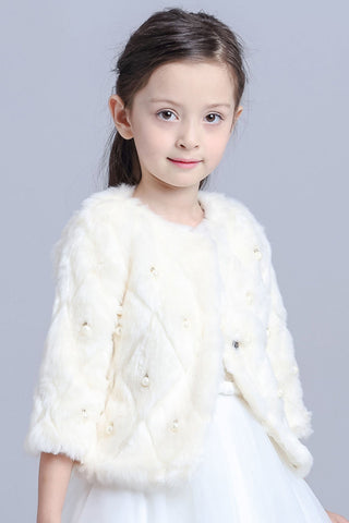 Manches 3/4 Flower Girl Plush Jacket avec perle